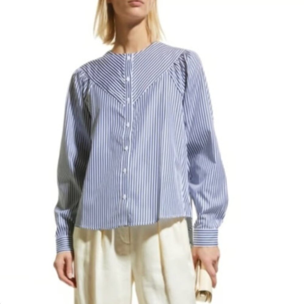 Blue Striped Button-Front Blouse